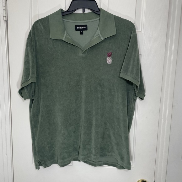 Bonobos Terry Cloth Polo Shirt Men XL Green Pineapple Towel Preppy Beach Coastal - Picture 2 of 7